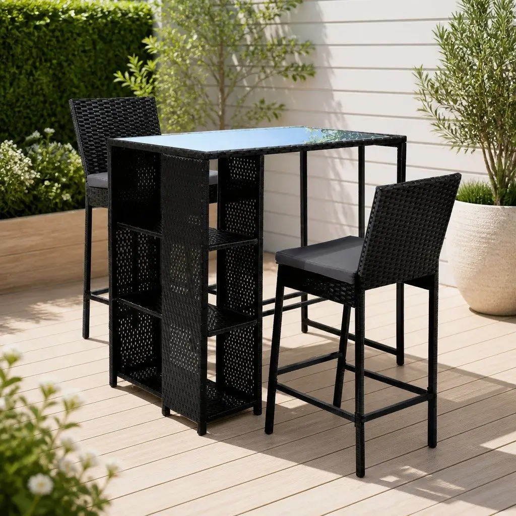 3-Piece Outdoor Bar Set with Cushioned Chairs