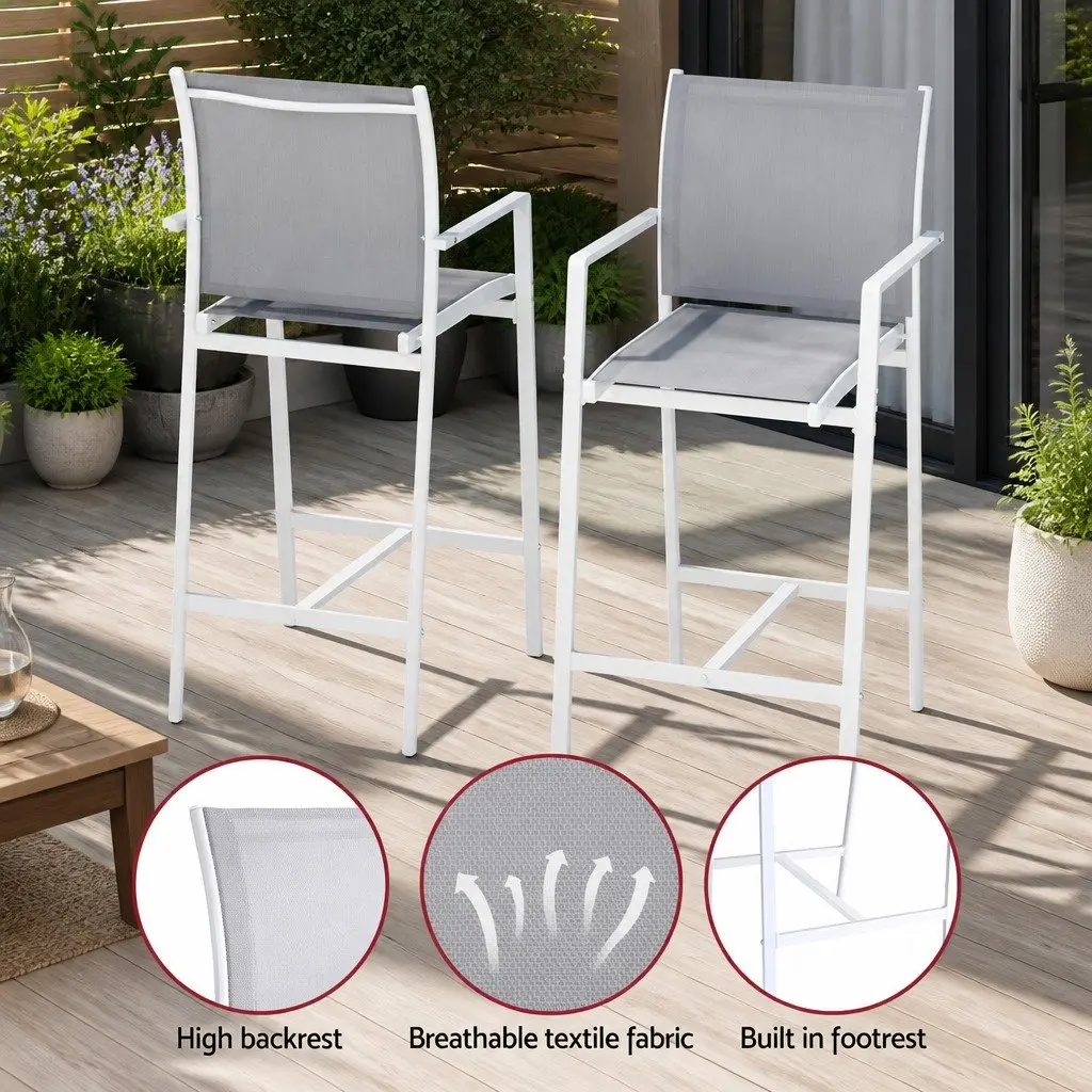 Outdoor Bar Stools Dining Set 7 Piece Steel Patio Furniture White Bistro Table