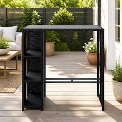 Outdoor Bar Table Wicker Dining Bistro Glass Desk Steel Patio Furniture Black