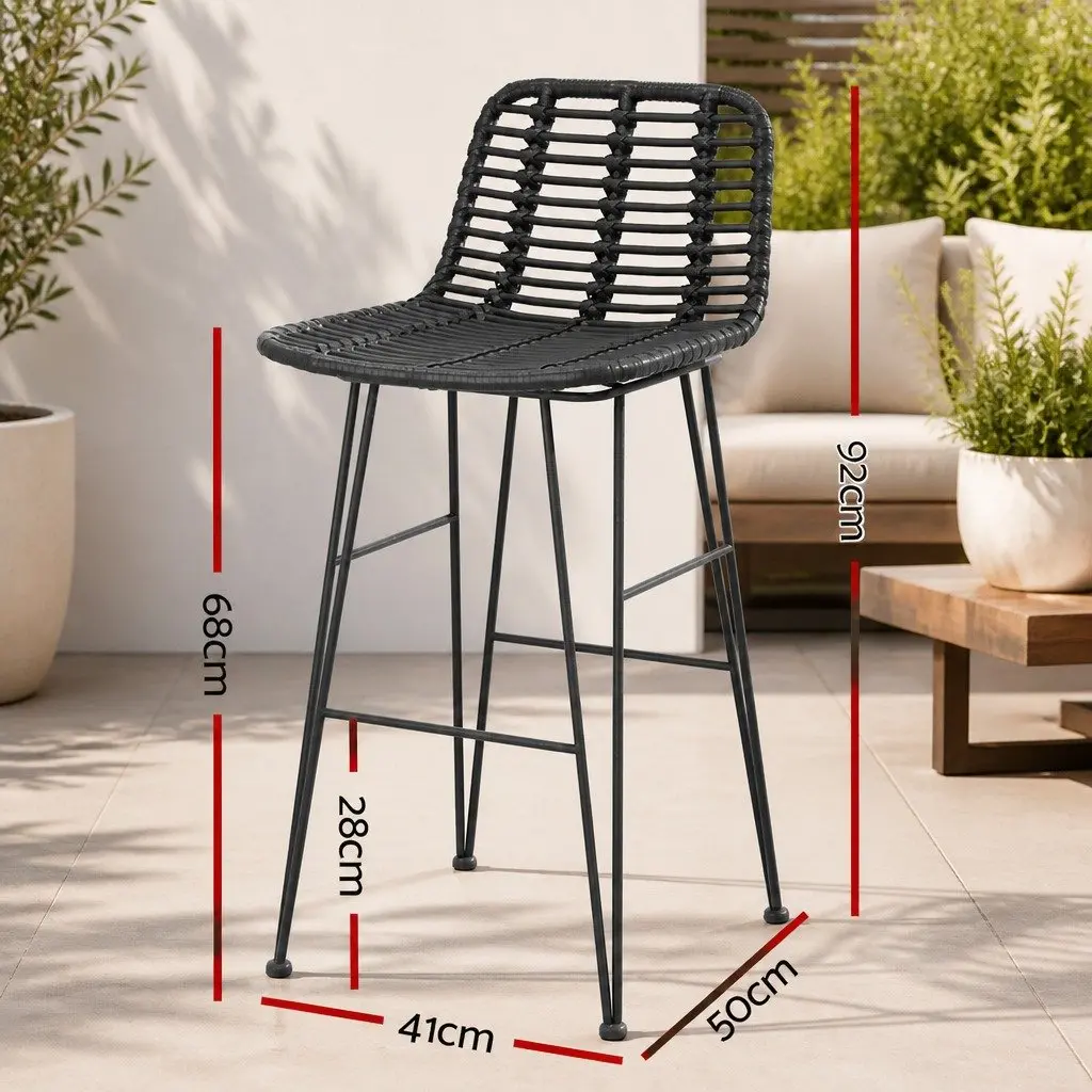 Outdoor Bar Stools Hand-Woven Wicker Black 2 Piece