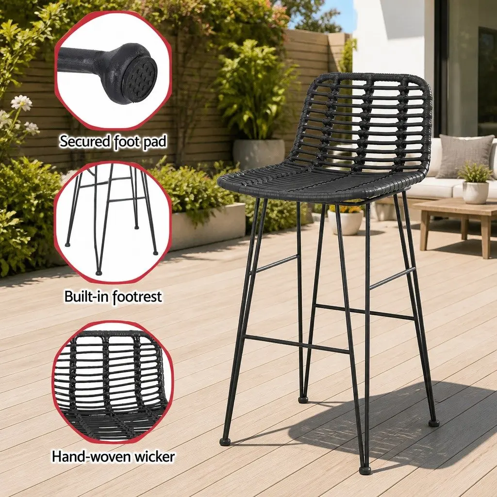 Outdoor Bar Stools Hand-Woven Wicker Black 2 Piece