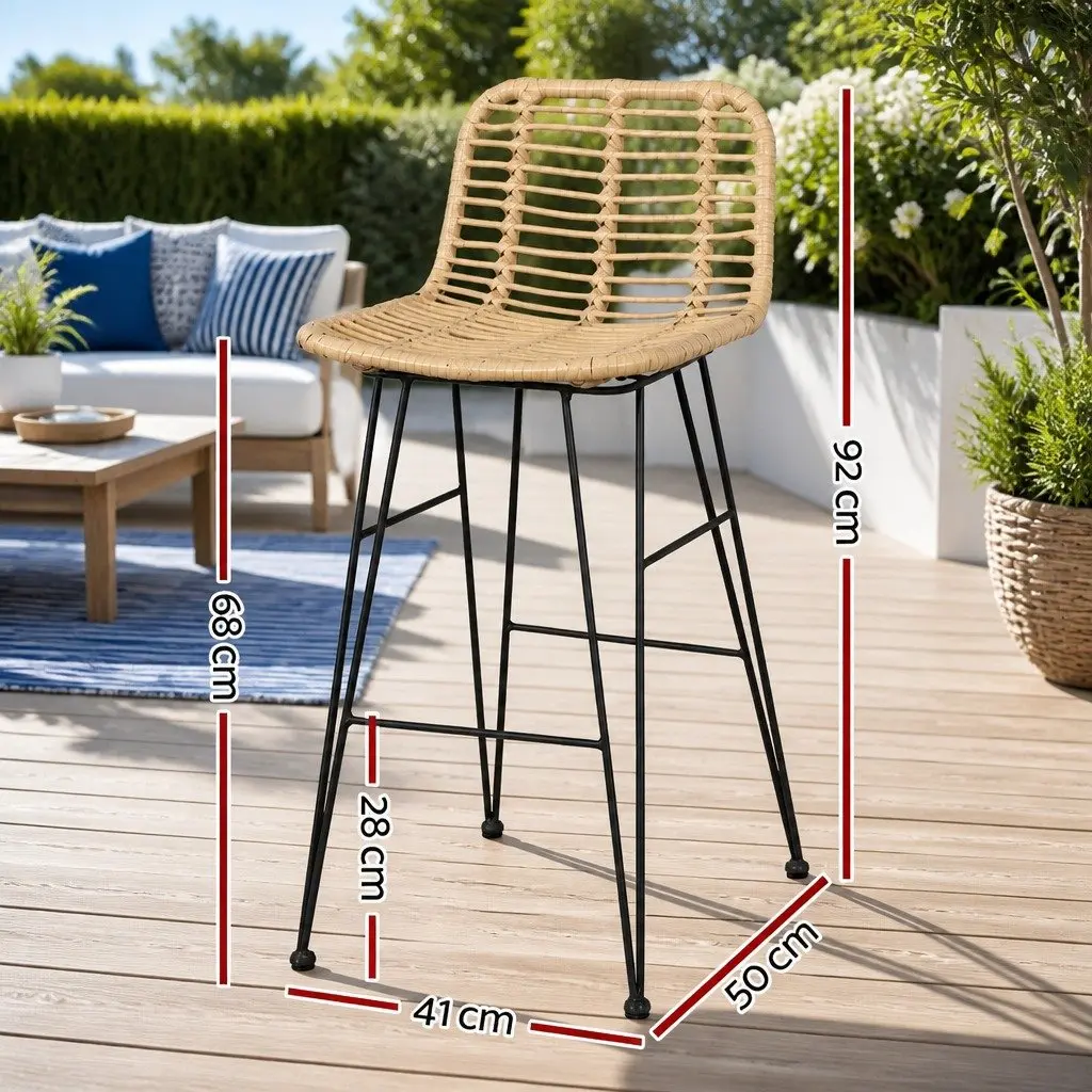 Outdoor Bar Stools Hand-woven Wicker with Backrest and Footrest Set of 2