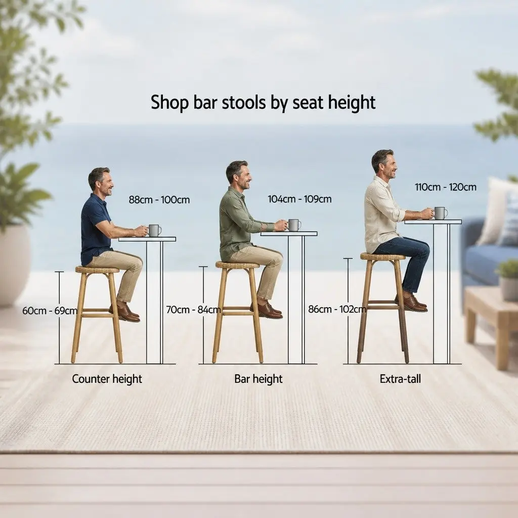 Outdoor Bar Stools Hand-woven Wicker with Backrest and Footrest Set of 2