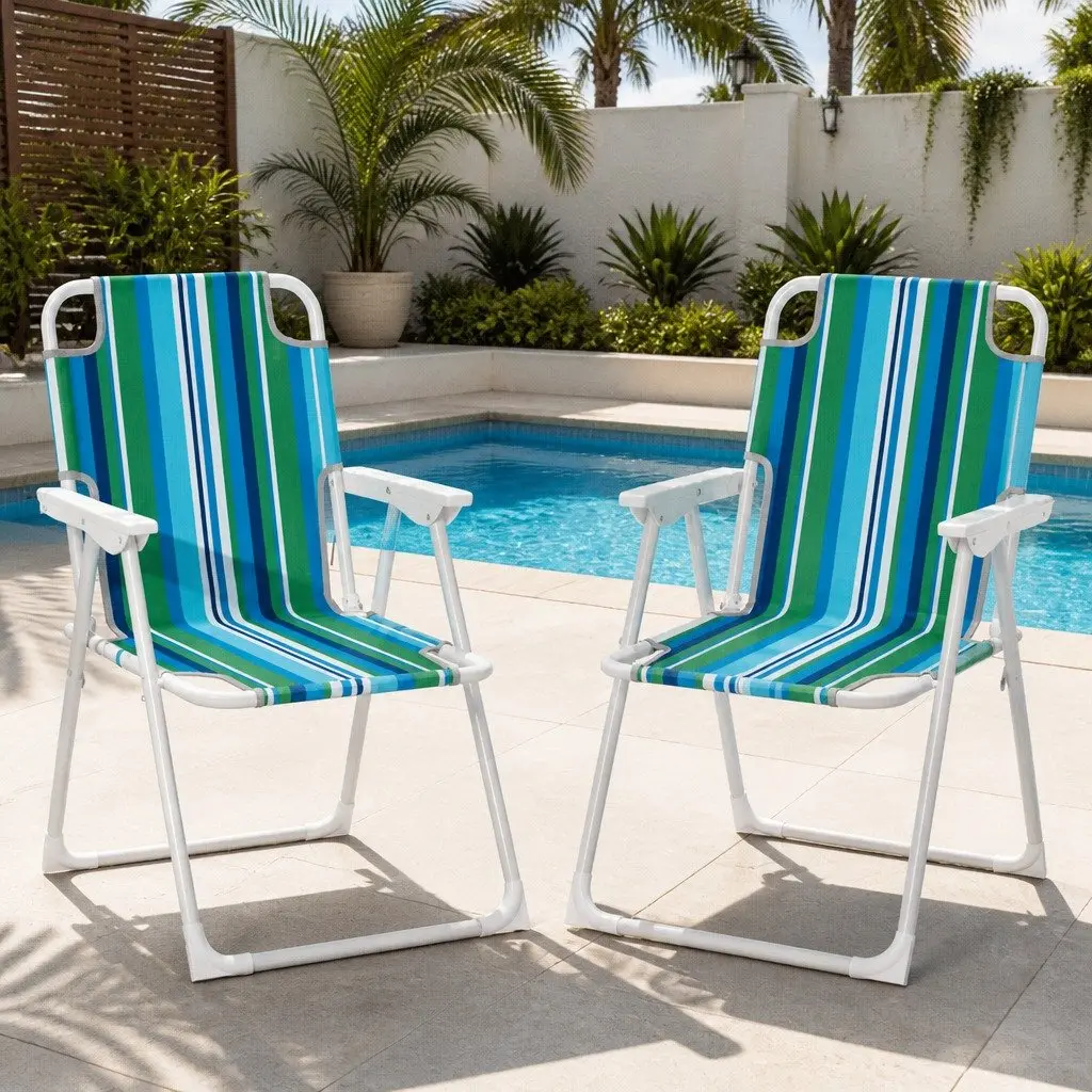 Folding Outdoor Chair Steel Frame Portable Camping Patio Furniture Weather
