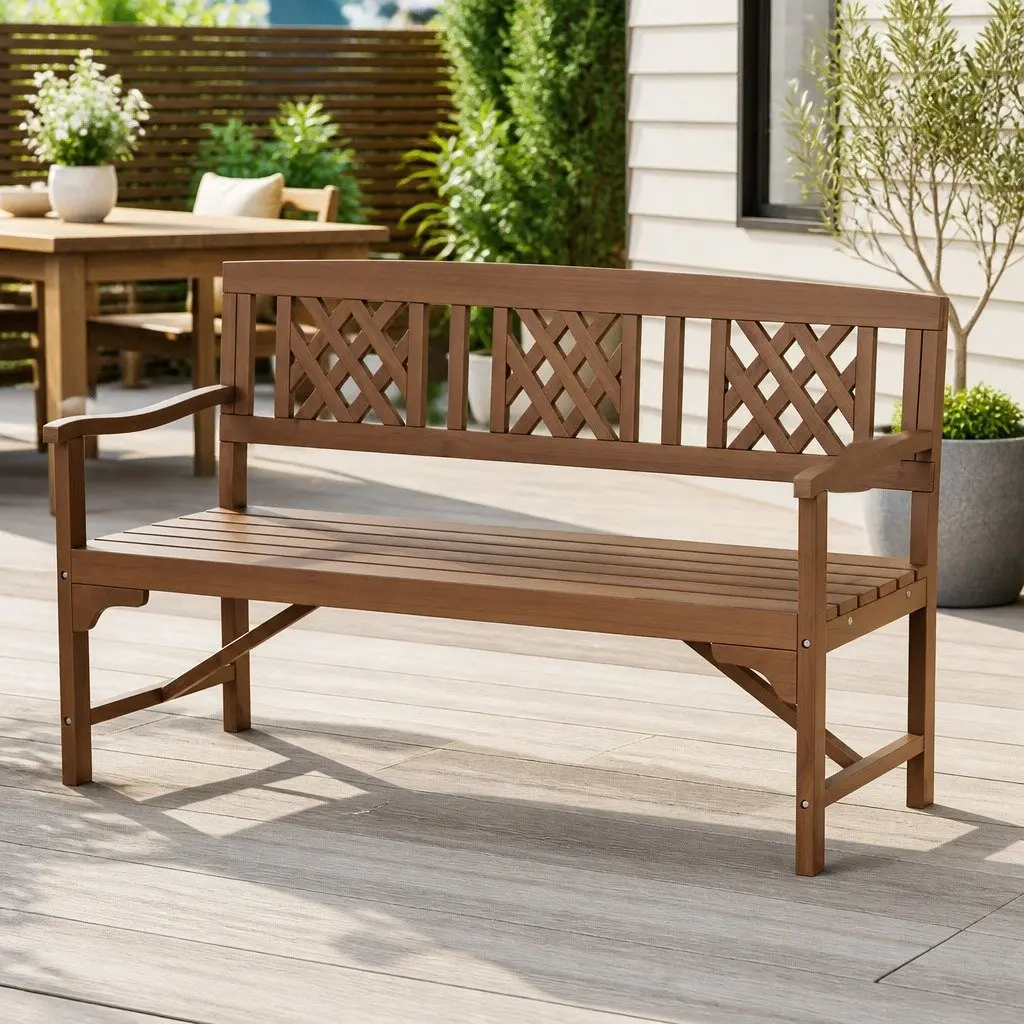 3 Seat Outdoor Garden Bench Wooden Chair Patio Furniture Lounge Natural Wood