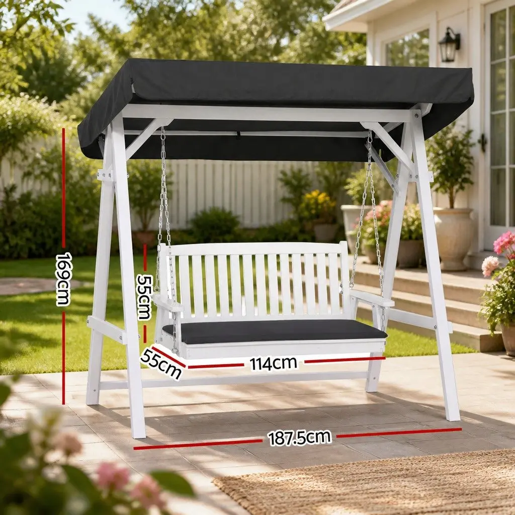Outdoor Swing Chair 3 Seater Garden Bench with Canopy Cushion White