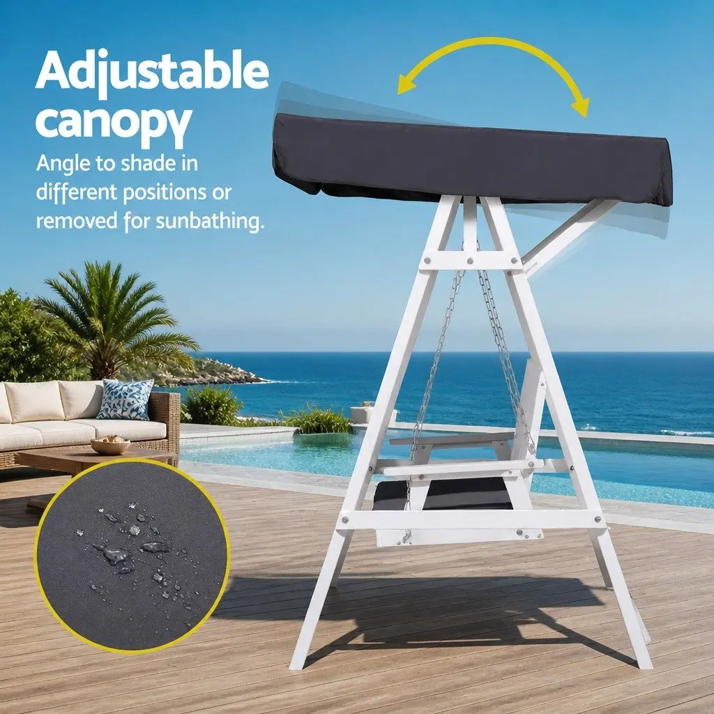 Outdoor Swing Chair 3 Seater Garden Bench with Canopy Cushion White