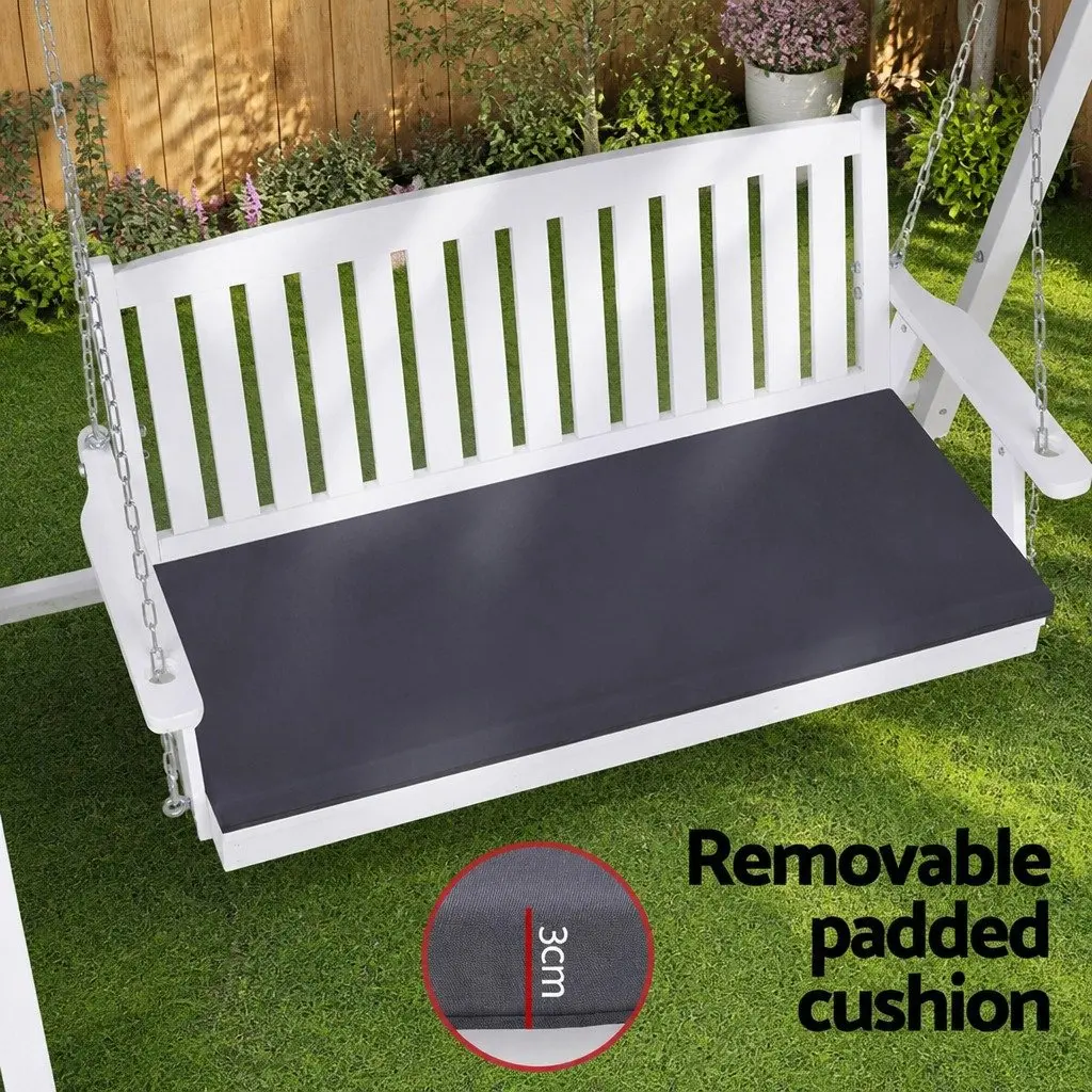 Outdoor Swing Chair 3 Seater Garden Bench with Canopy Cushion White