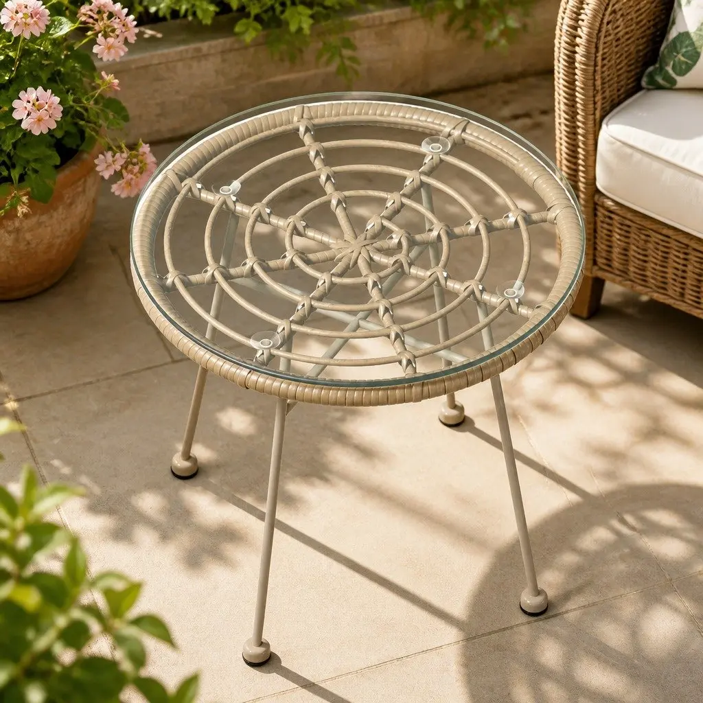 3 Piece Outdoor Bistro Set Rope Chairs Coffee Table Brown Beige