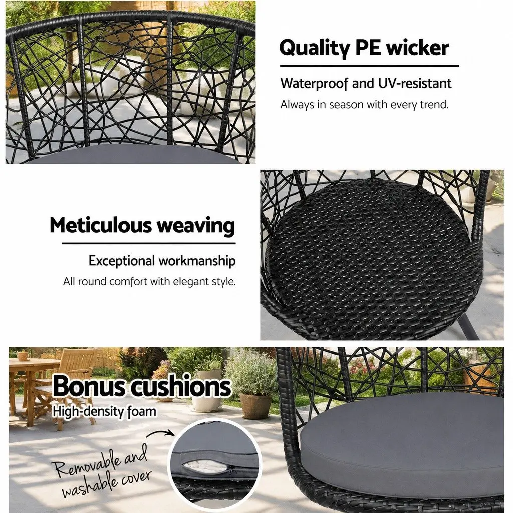 3 Piece Outdoor Bistro Set Cushioned Chairs Round Table Patio Garden Furniture Black