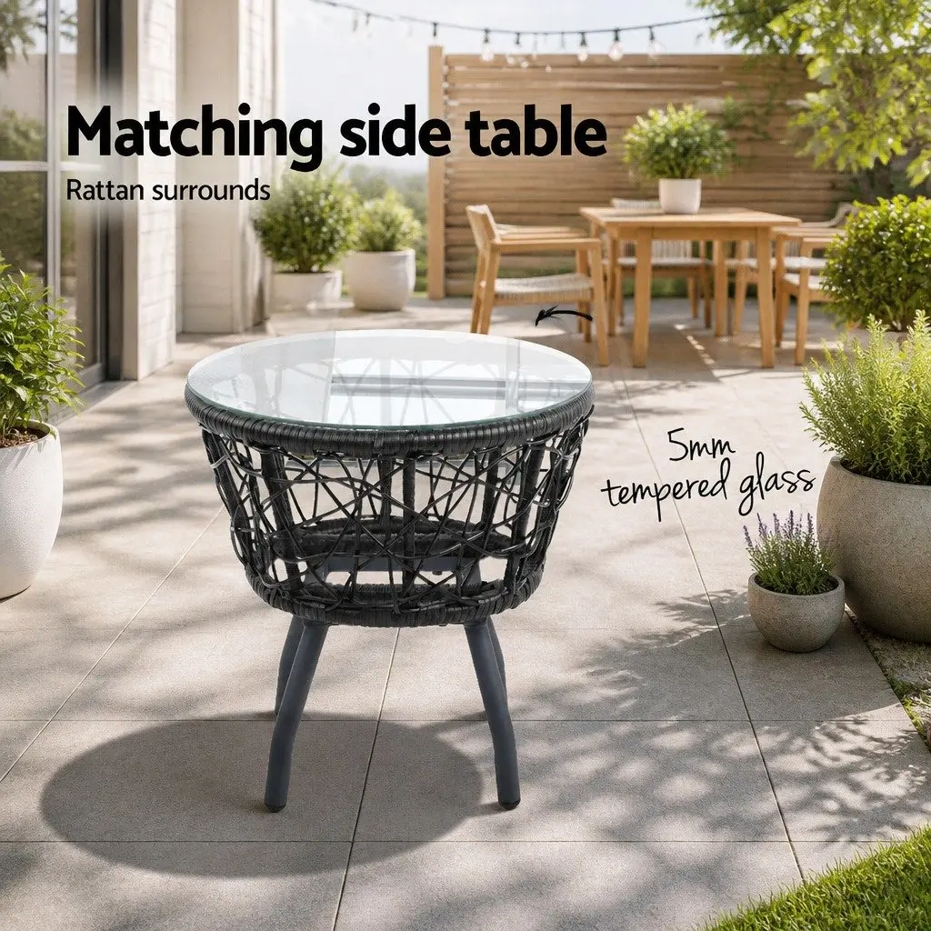 3 Piece Outdoor Bistro Set Cushioned Chairs Round Table Patio Garden Furniture Black