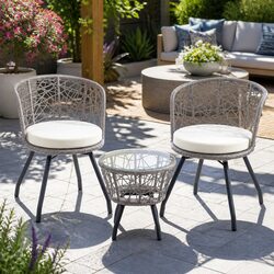 3PC Outdoor Rattan Bistro Set Round Table Chairs Patio Garden Furniture Grey