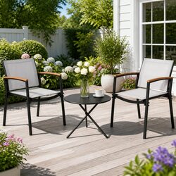 3PC Outdoor Bistro Dining Set Steel Frame Textilene Chairs Side Table Patio