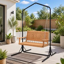 2-Seater Outdoor Swing Chair with Stand Metal Chains Hanging Patio Furniture