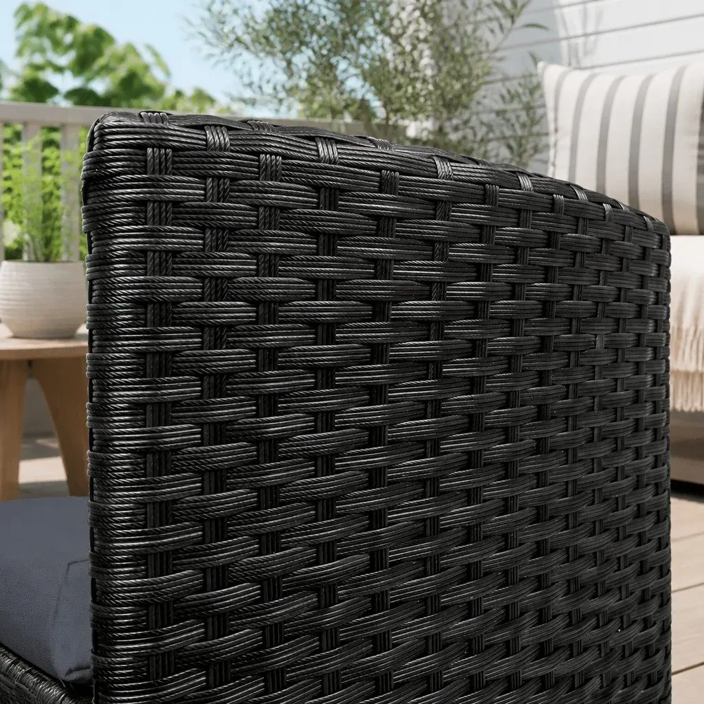 Wicker Outdoor Dining Chairs Black Cushion Set 2 Pieces Weather Resistant PE Wicker