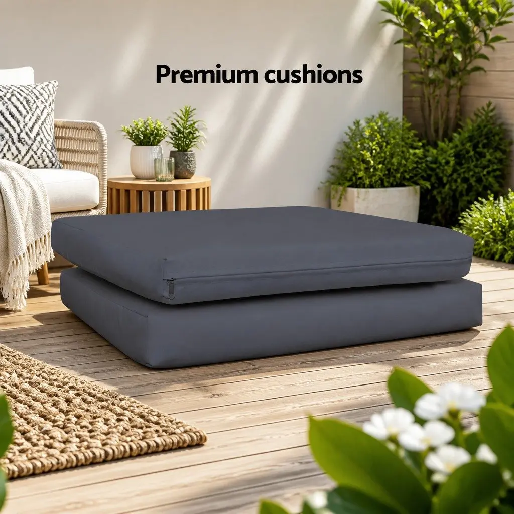 Wicker Outdoor Dining Chairs Black Cushion Set 2 Pieces Weather Resistant PE Wicker