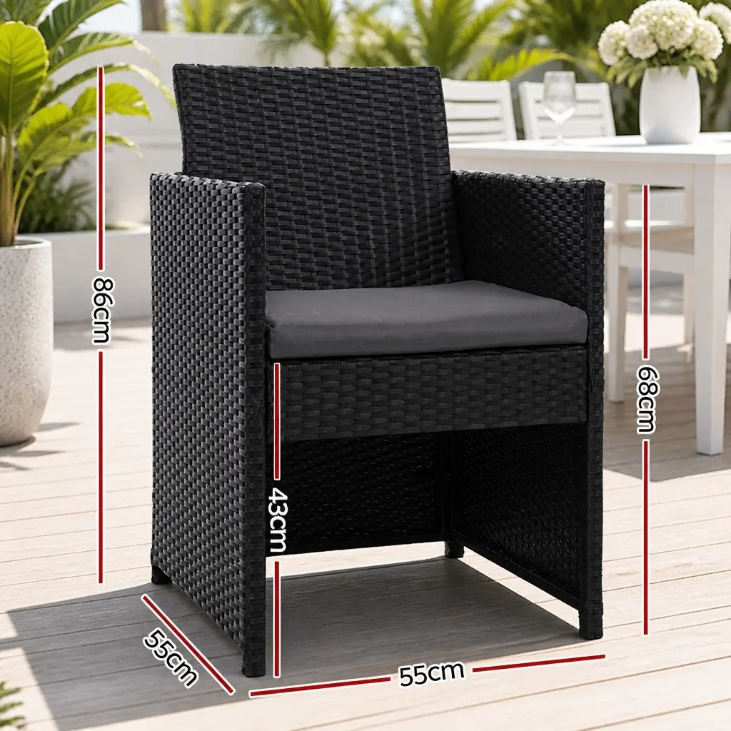 Outdoor Dining Chairs 2PC Patio Wicker Furniture Garden Seat Black Cushion