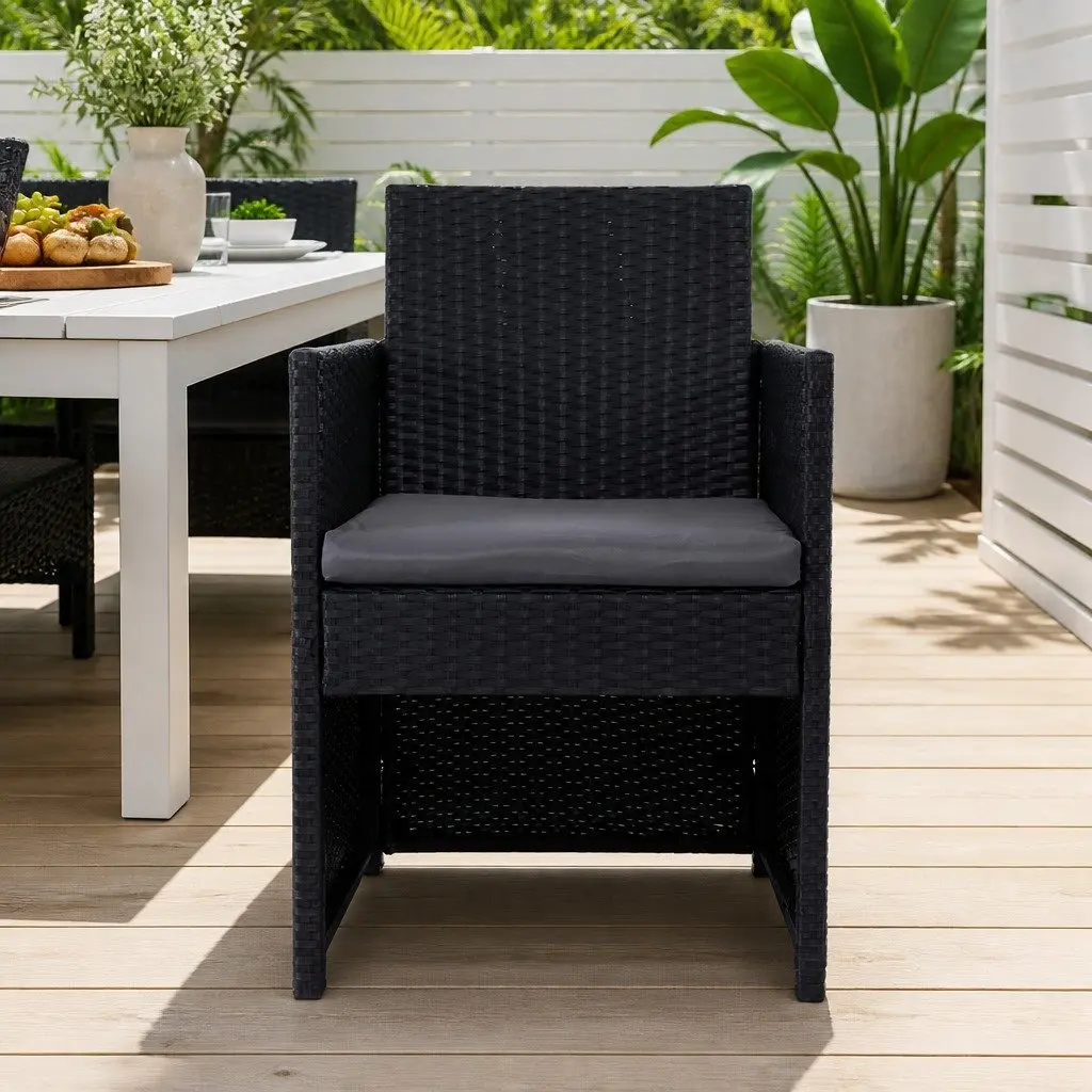 Outdoor Dining Chairs 2PC Patio Wicker Furniture Garden Seat Black Cushion