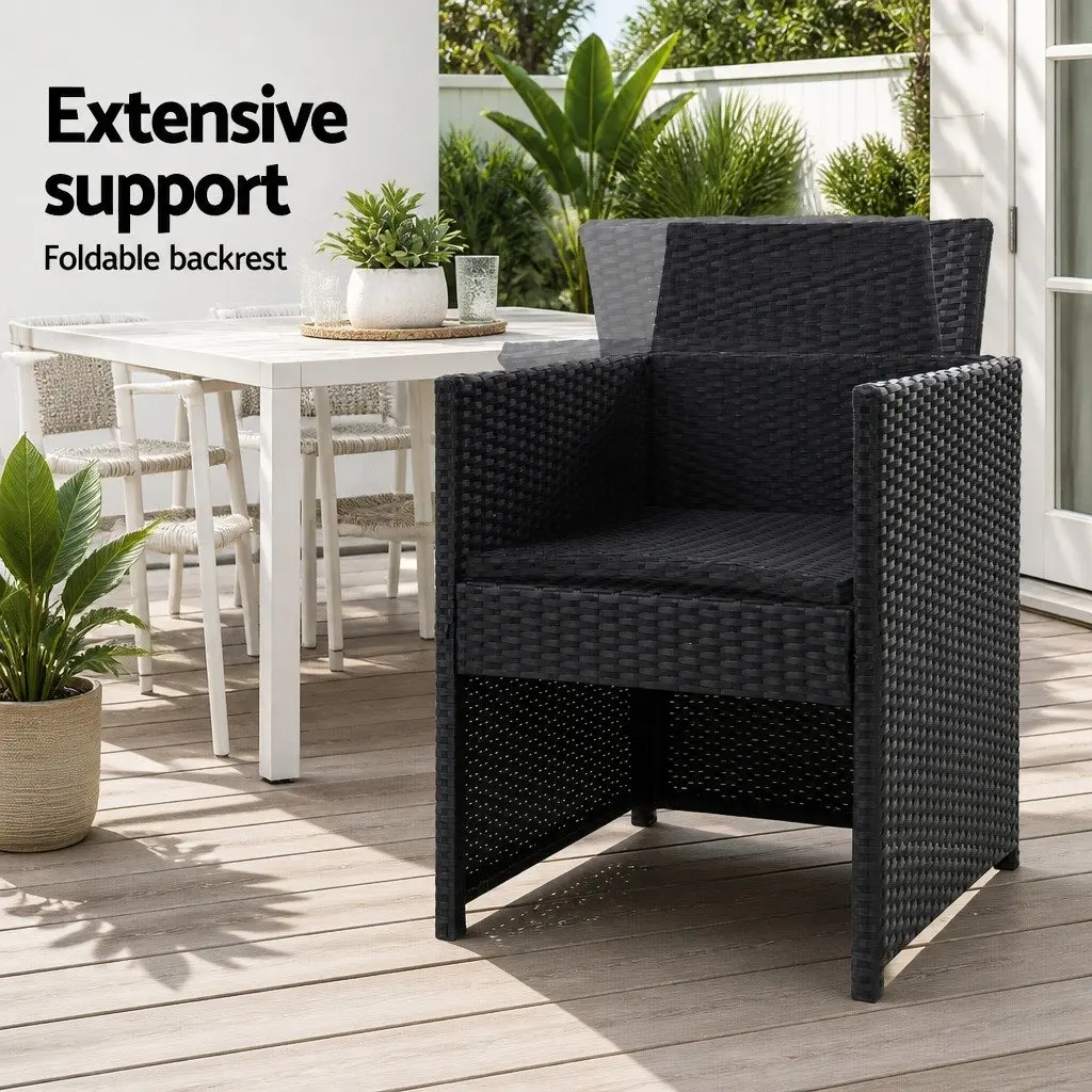 Outdoor Dining Chairs 2PC Patio Wicker Furniture Garden Seat Black Cushion