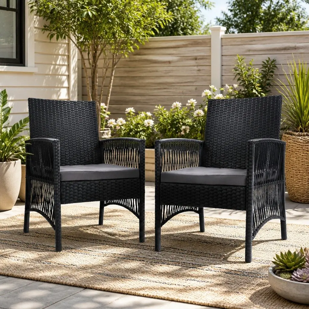Outdoor Chairs Wicker Lounge 2PC Black