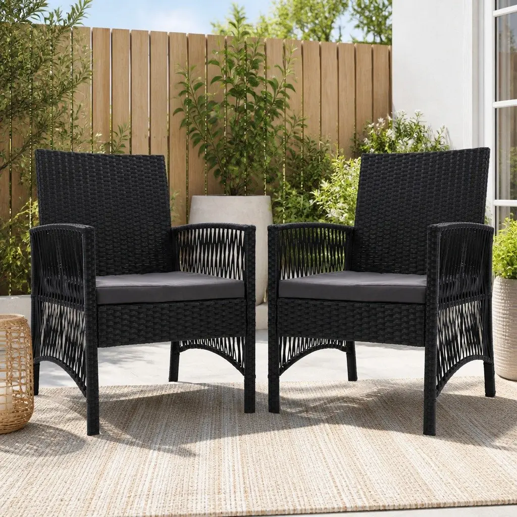 Outdoor Chairs Wicker Lounge 2PC Black