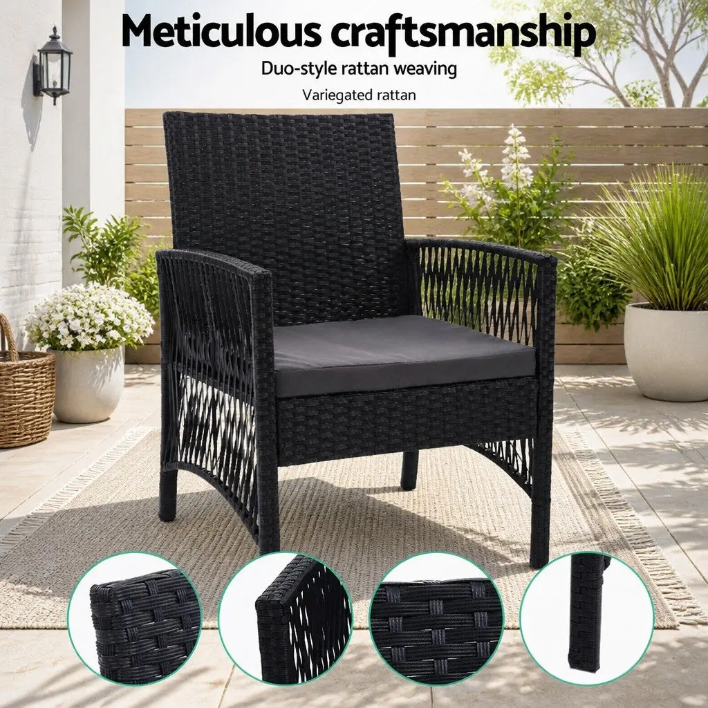 Outdoor Chairs Wicker Lounge 2PC Black