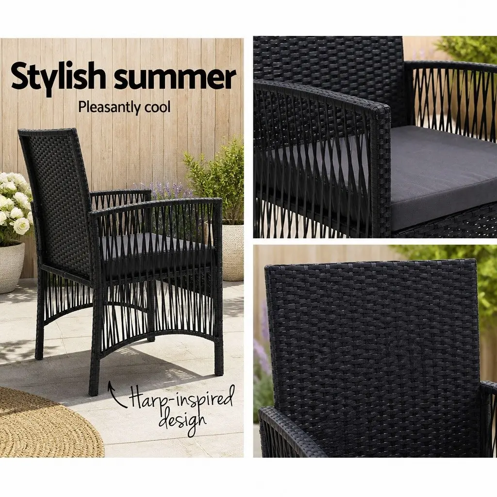 Outdoor Chairs Wicker Lounge 2PC Black