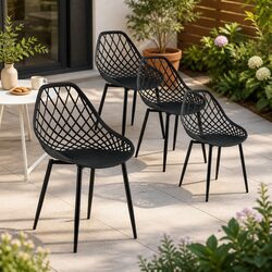 Outdoor Dining Chairs Set of 4 PP Lounge Patio Garden Furniture Black