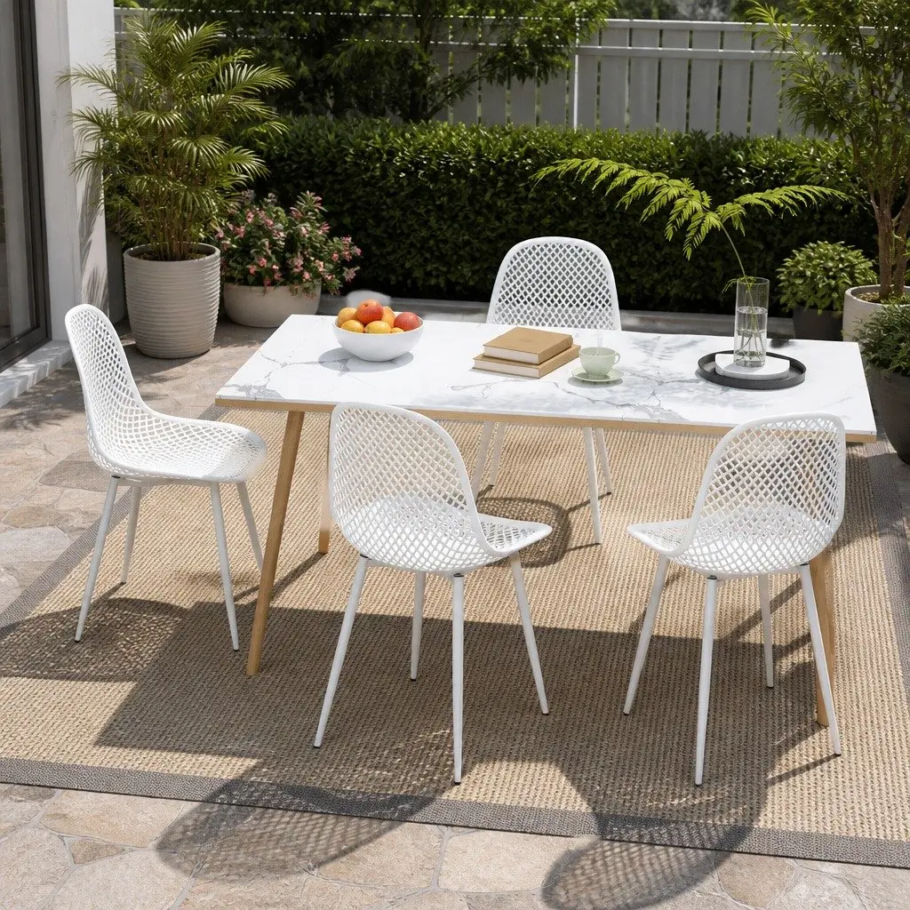 Outdoor Dining Chairs 4PC Set PP Lounge Patio Garden Furniture Yellow