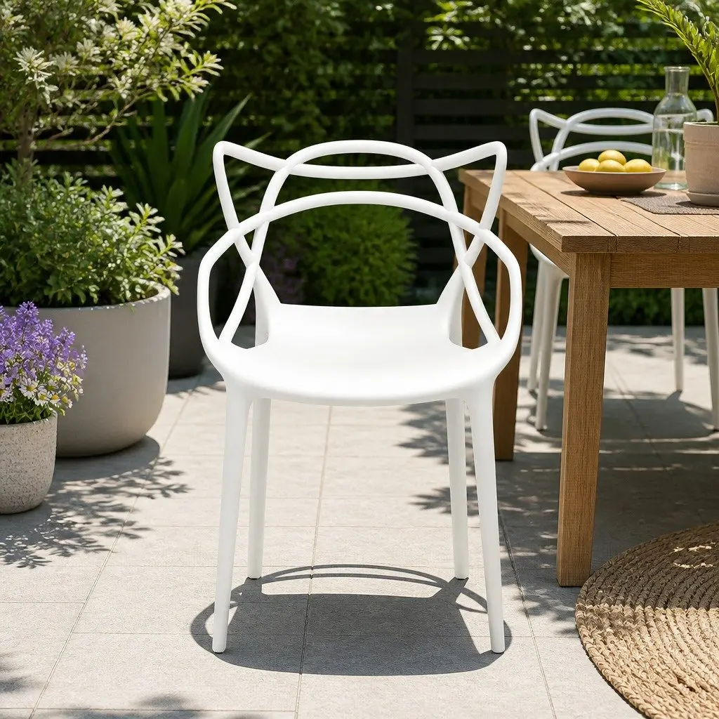Stackable Outdoor Dining Chairs Set 4PC PP Patio Furniture Lightweight Portable