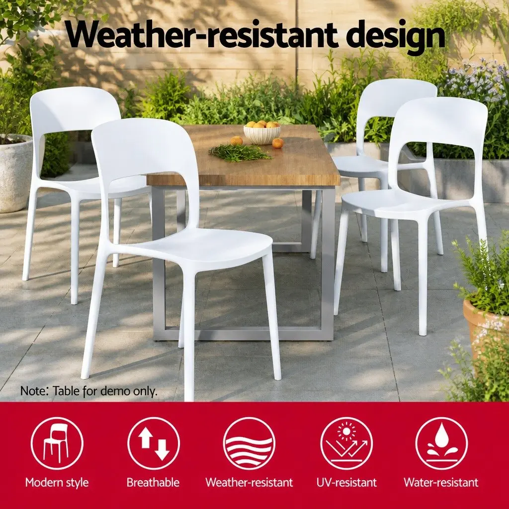 Stackable Outdoor Dining Chairs 4PC White Patio Garden Furniture Modern Design