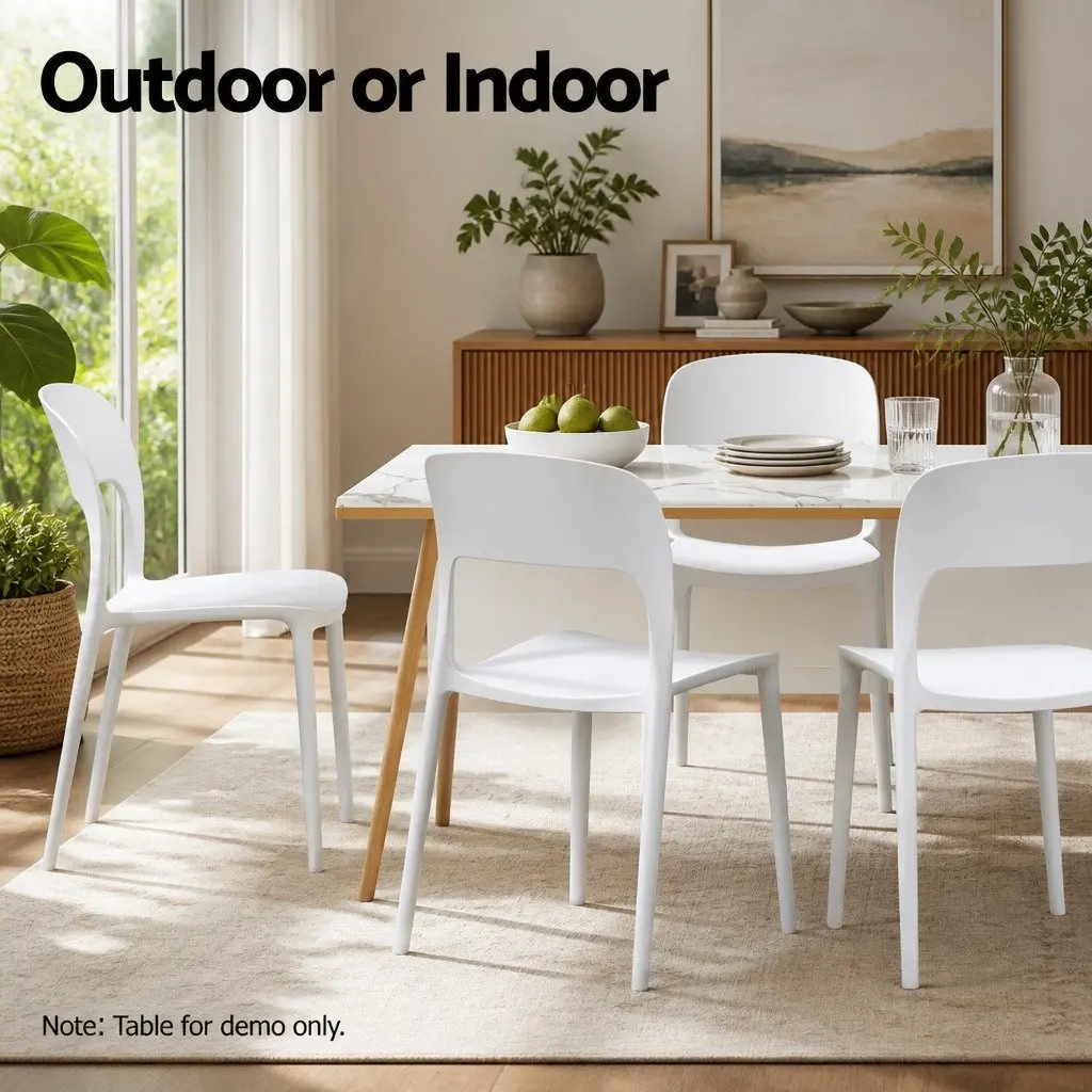 Stackable Outdoor Dining Chairs 4PC White Patio Garden Furniture Modern Design