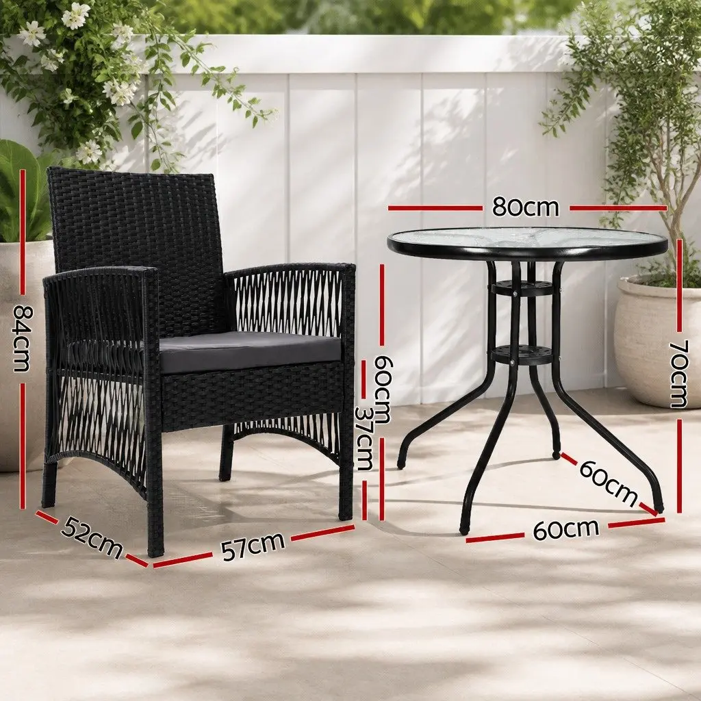 Outdoor Bistro Set with Cushions and Glass Table
