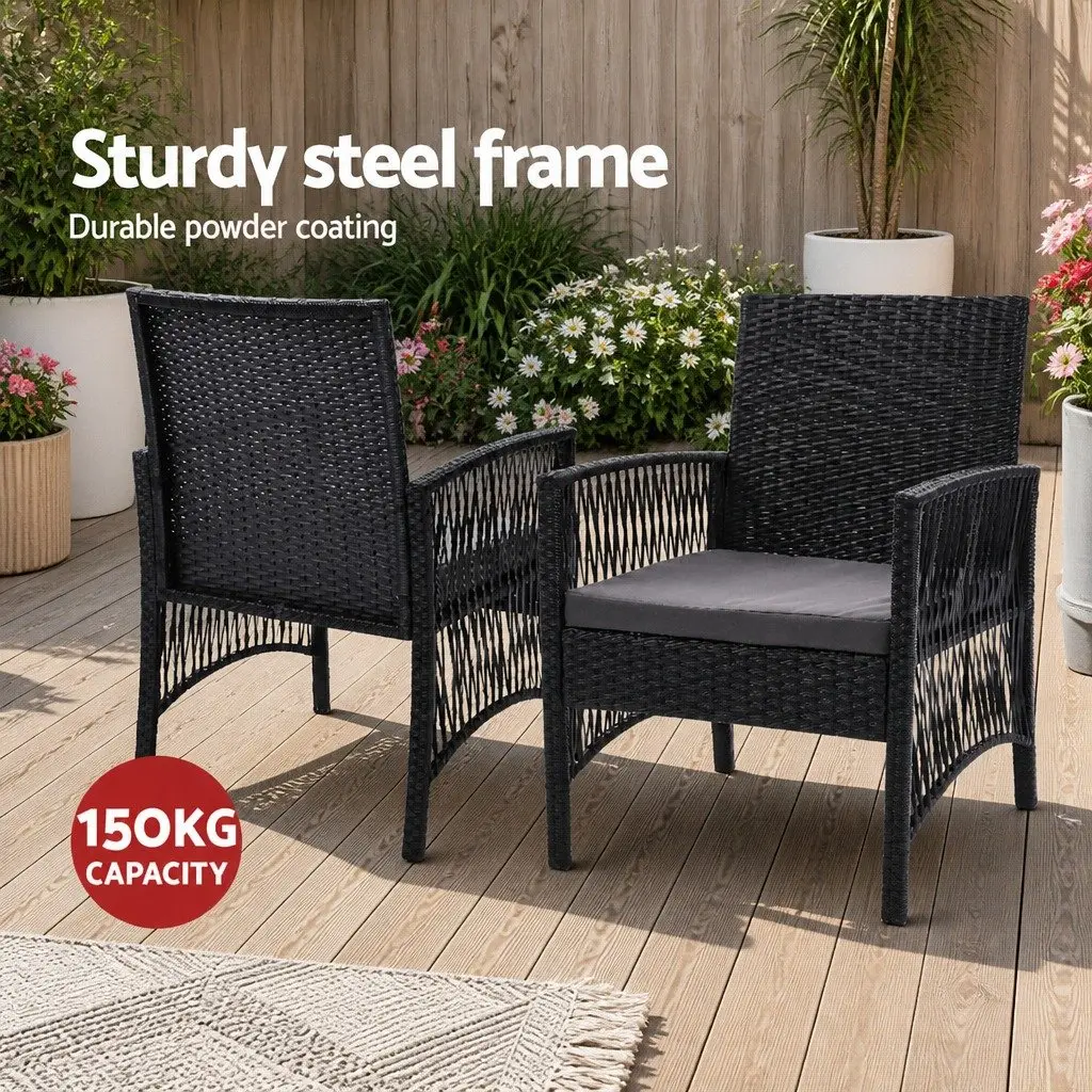 Outdoor Bistro Set with Cushions and Glass Table