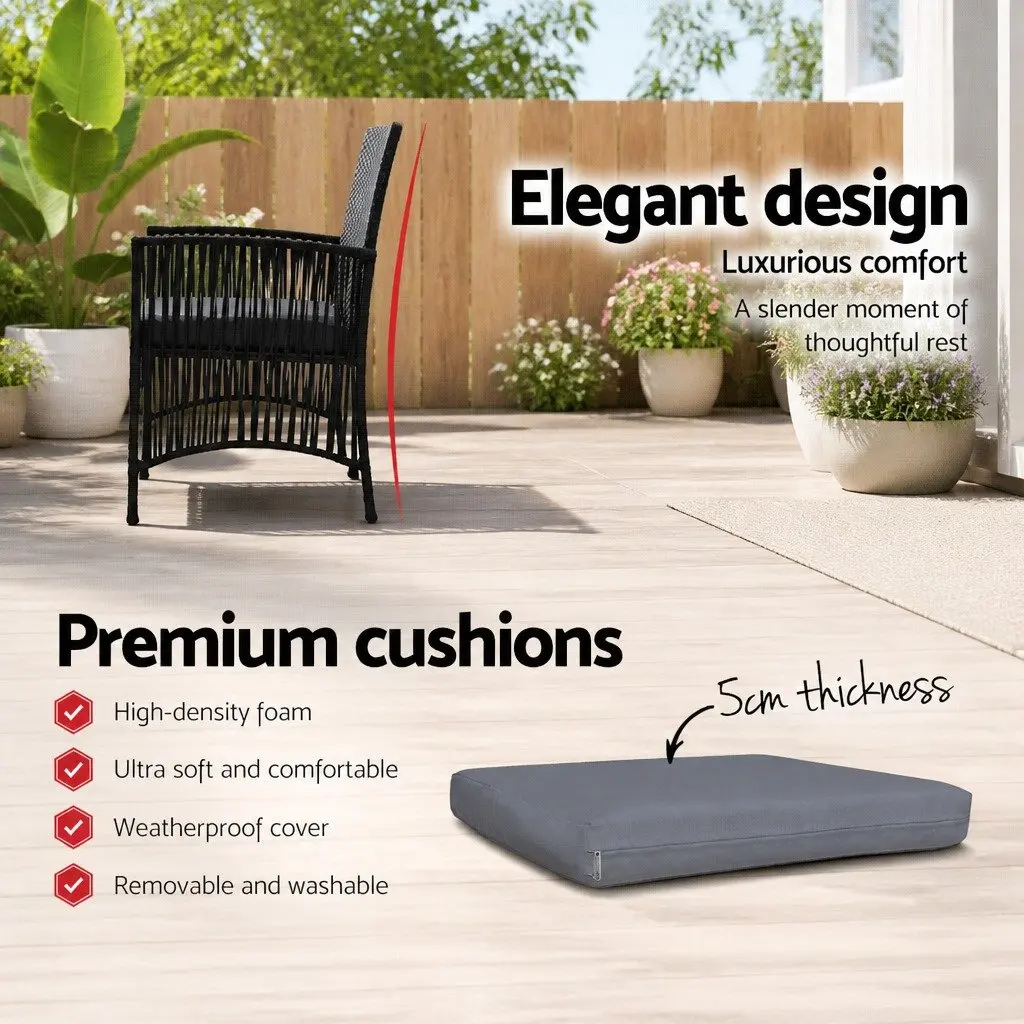 Outdoor Bistro Set with Cushions and Glass Table