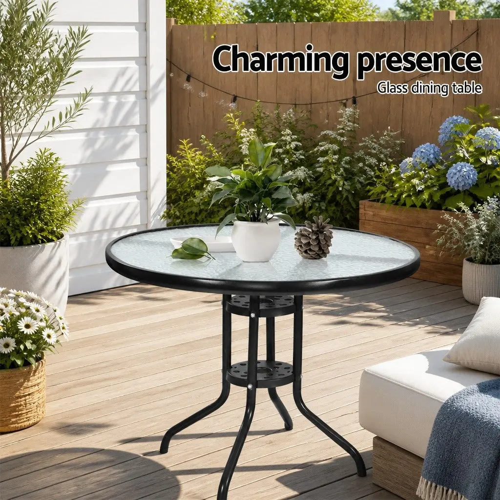 Outdoor Bistro Set with Cushions and Glass Table