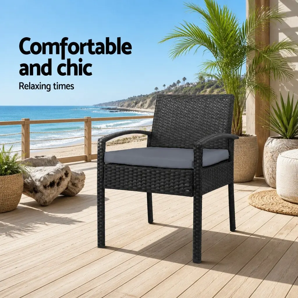 2PC Outdoor Dining Chairs Patio Furniture Rattan Lounge Chair with Cushion Black