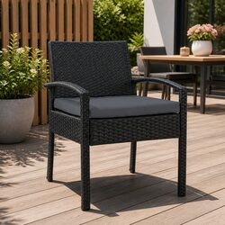Outdoor Wicker Lounge Chair Black Patio Furniture PE Rattan with Cushion