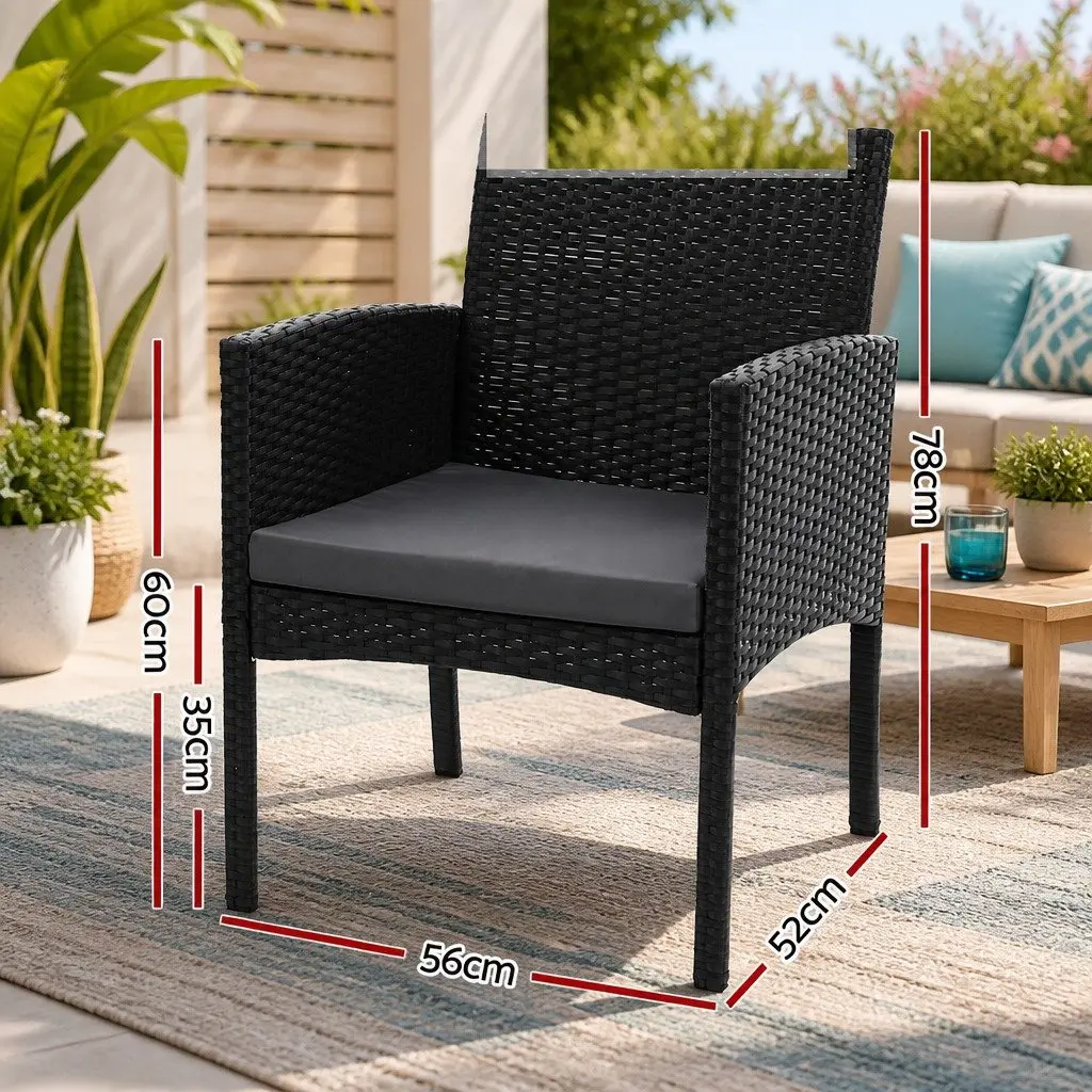 Outdoor Dining Chairs Rattan Lounge Set Black PE Wicker XL 2PC