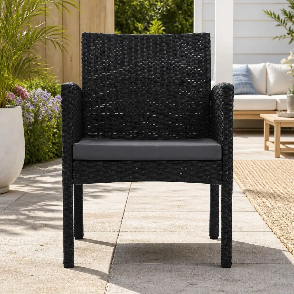 Outdoor Dining Chairs Rattan Lounge Set Black PE Wicker XL 2PC