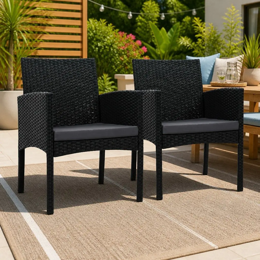 Outdoor Dining Chairs Rattan Lounge Set Black PE Wicker XL 2PC