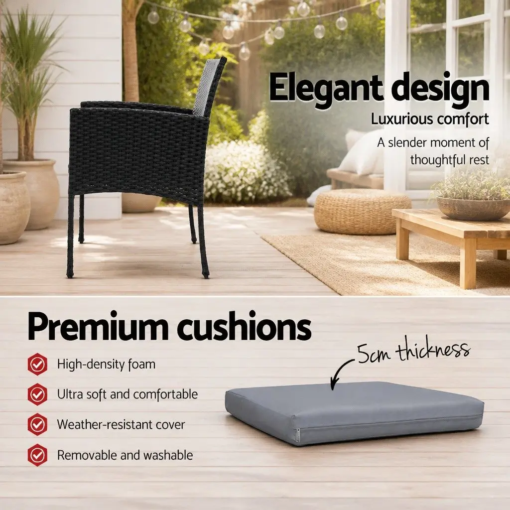 Outdoor Dining Chairs Rattan Lounge Set Black PE Wicker XL 2PC