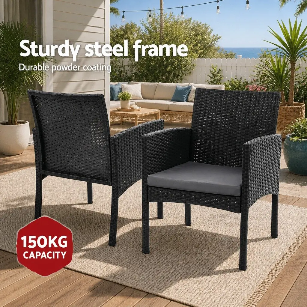 Outdoor Dining Chairs Rattan Lounge Set Black PE Wicker XL 2PC