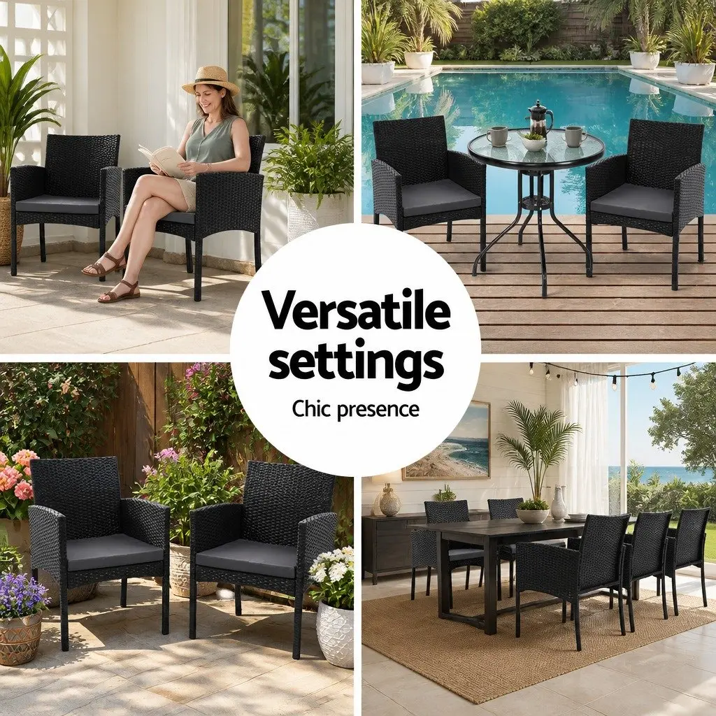 Outdoor Dining Chairs Rattan Lounge Set Black PE Wicker XL 2PC