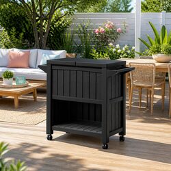 Outdoor Serving Cart Rolling Ice Bucket Cooler Storage Box Kitchen Trolley 80L
