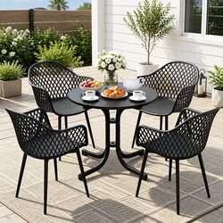 5-Piece Outdoor Dining Set Round Table 4 Chairs Patio Furniture Garden Black