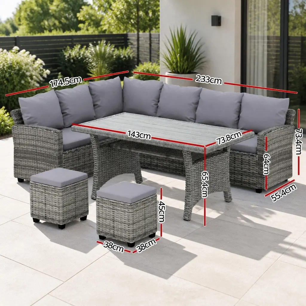 Outdoor Dining Set Wicker 8 Seater Grey Table Chairs Sofas Ottomans