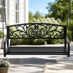 2 Seater Outdoor Porch Swing Chair Patio Furniture Metal Chain Backrest Black