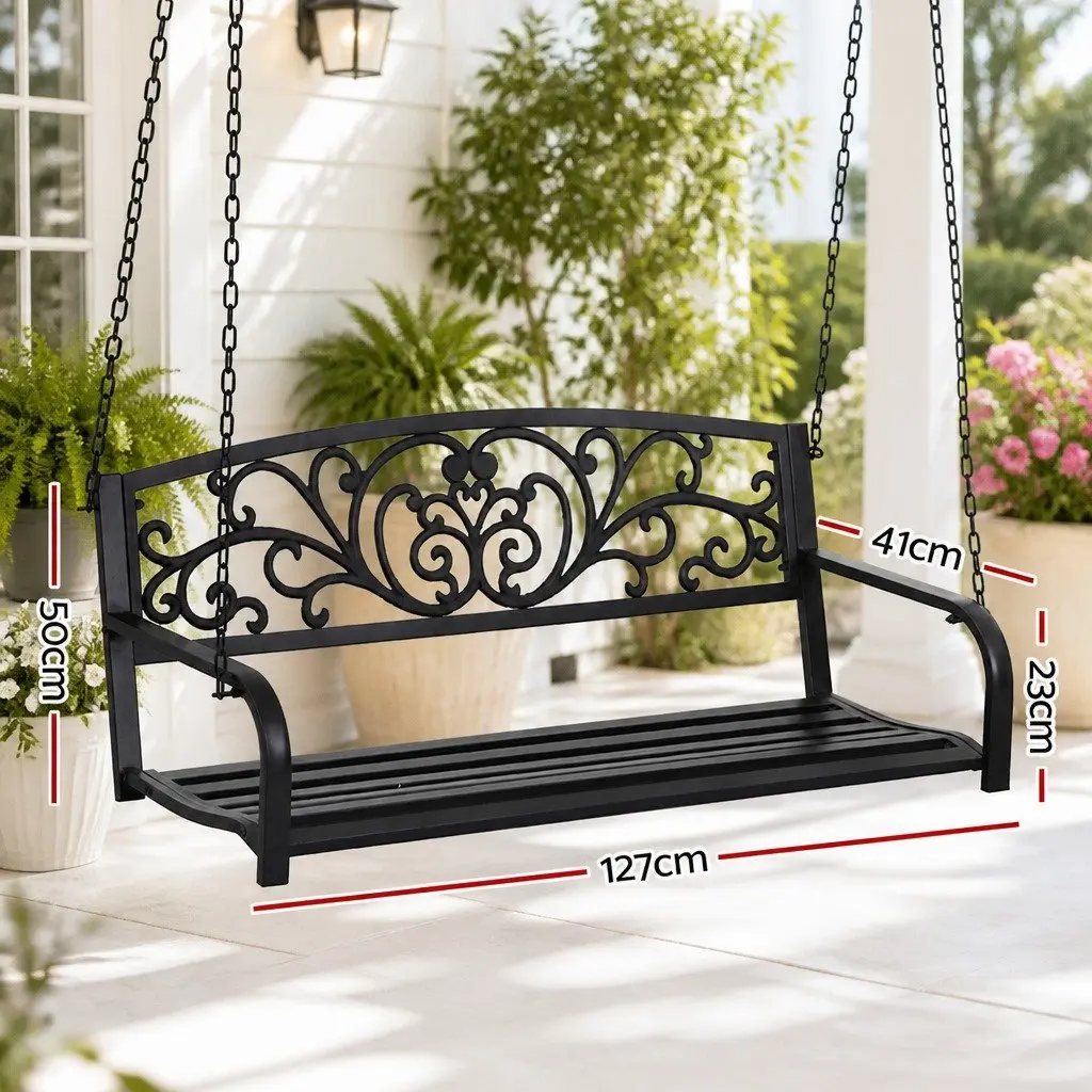 2 Seater Outdoor Porch Swing Chair Patio Furniture Metal Chain Backrest Black