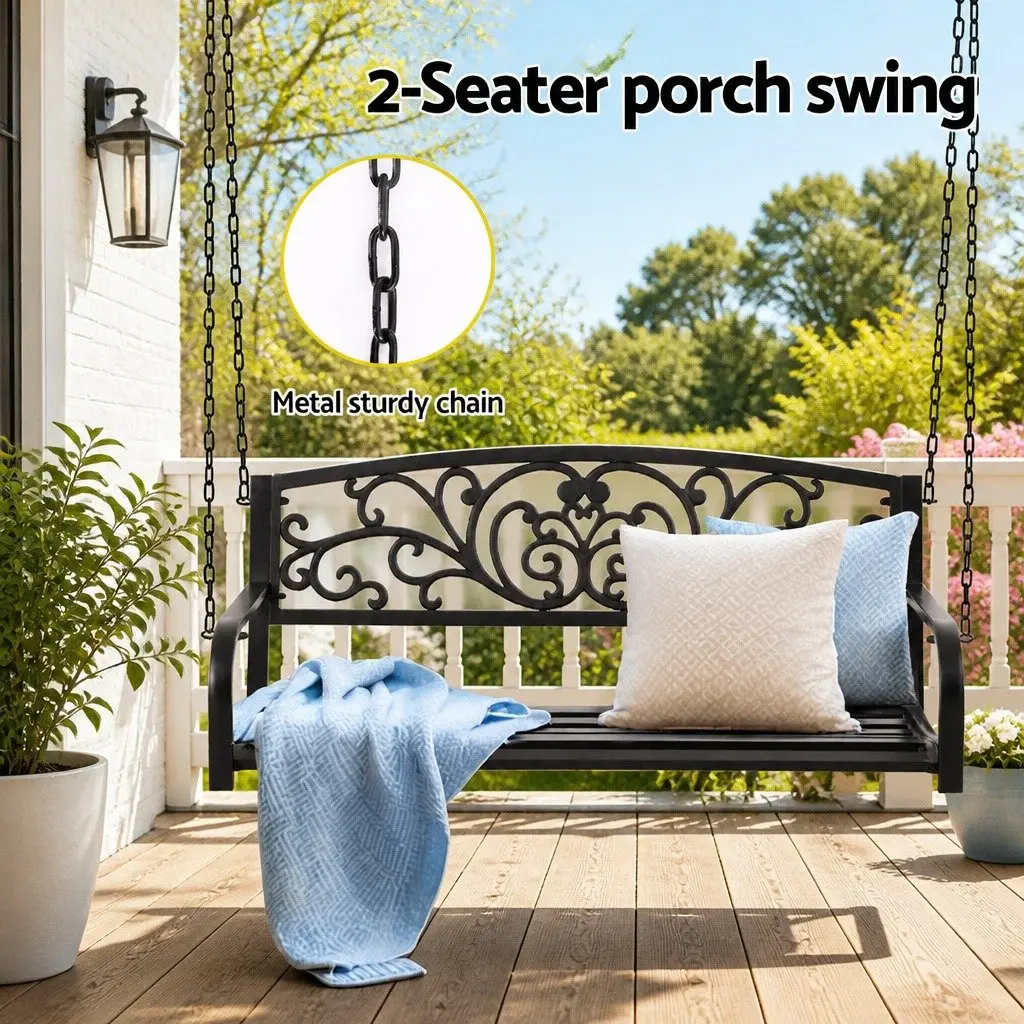 2 Seater Outdoor Porch Swing Chair Patio Furniture Metal Chain Backrest Black